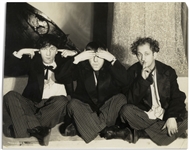 Howard, Fine & Howard Vaudeville Publicity Still as Three Wise Monkeys From the 1931 Stage Performance of Masquerade -- Glossy Photo Measures 9 x 7 -- Trimmed Edges, Very Good Condition